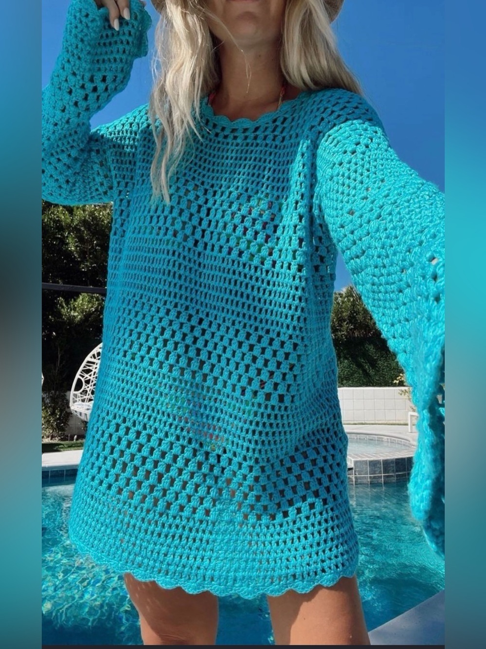 SHOW ME YOUR MUMU PAULA CROCHET PULLOVER IN TURQUOISE 🦋